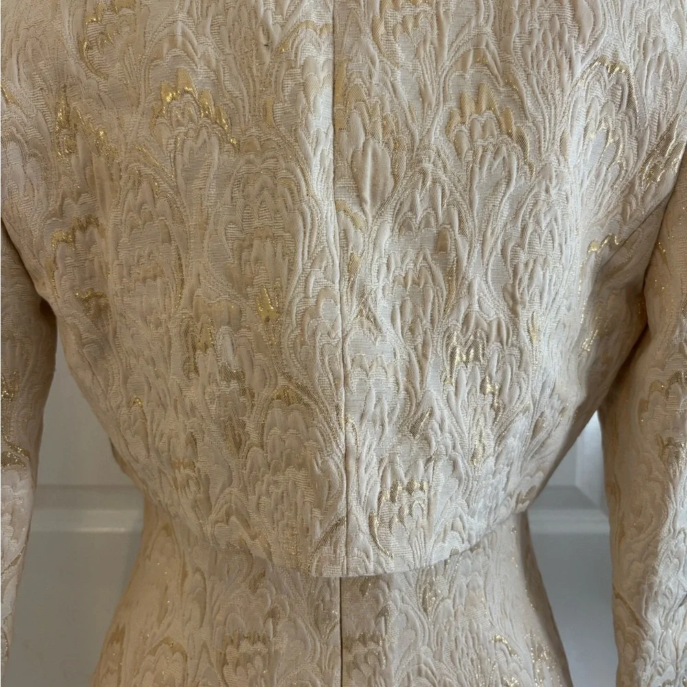 Tahari Cream Jacquard Dress & Bolero Jacket Wedding Guest Mother of Bride Sz 2 - Picture 13 of 16